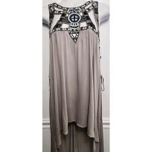 Vtg Free People Tank Top S Tunic Topper Open Sides Beaded Embroidered Strappy